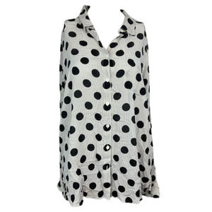Foxcroft Shirt Womens Sz 12 Button Down Blouse Gray Black Polka Dots Lightweight